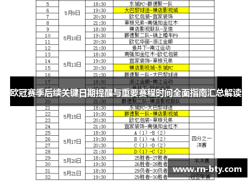 欧冠赛季后续关键日期提醒与重要赛程时间全面指南汇总解读 欧冠赛季后续关键日期提醒与重要赛程时间全面指南汇总解读
